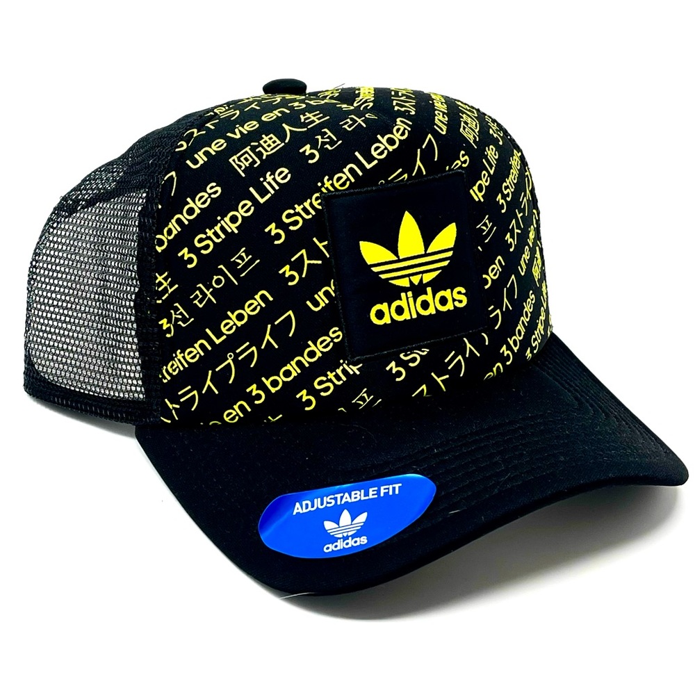 ADIDAS ORIGINALS OG Recoded 3 Stripe Life Trucker Hat Snapback Black Cap NWT NEW
